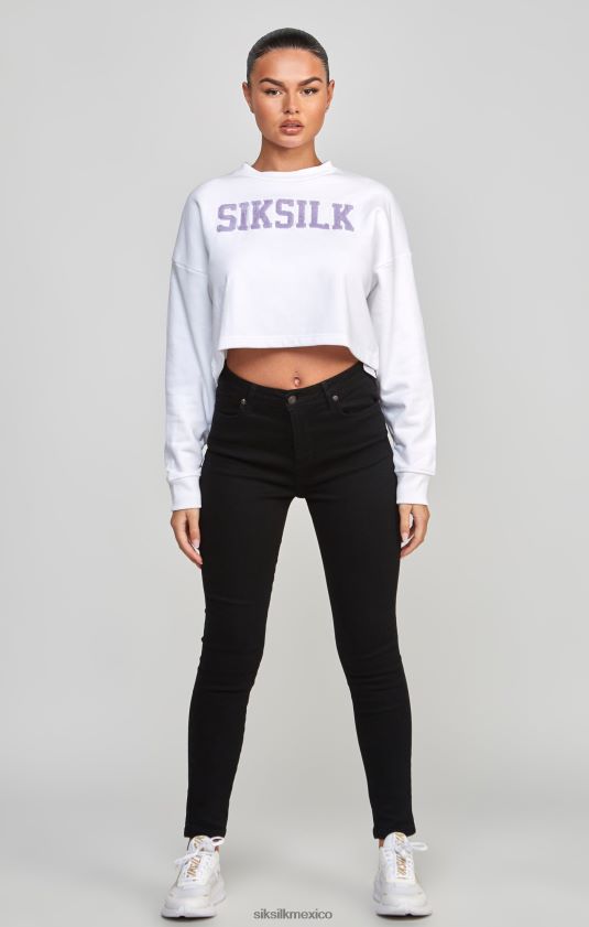 sudadera corta universitaria blanca vestir mujer SikSilk 8TT44N84