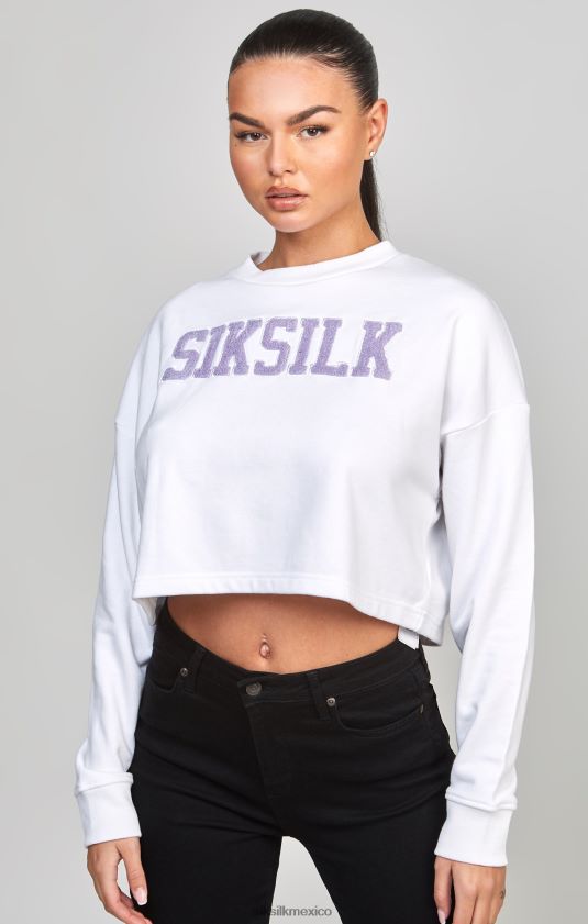 sudadera corta universitaria blanca vestir mujer SikSilk 8TT44N84