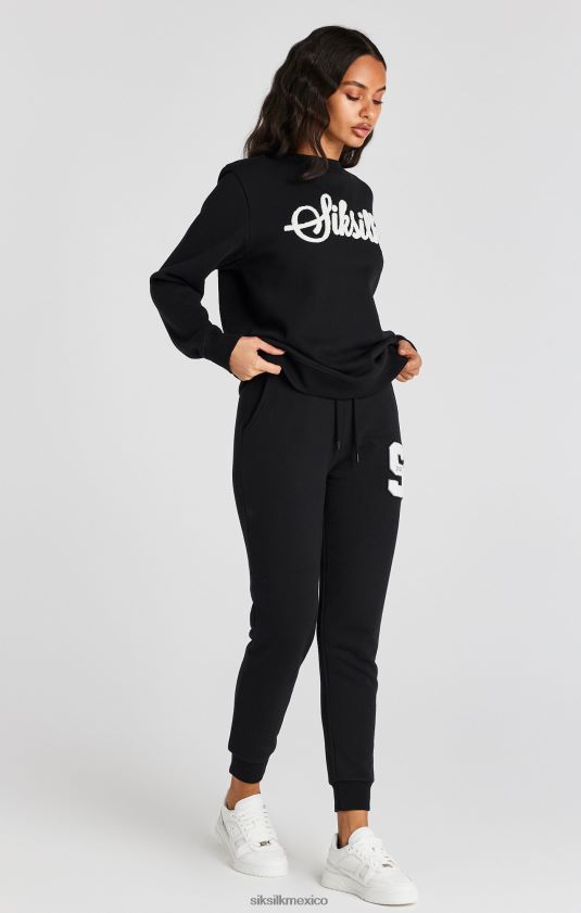 sudadera negra con logo universitario vestir mujer SikSilk 8TT44N76
